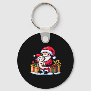 Santa Claus Hugs Axolotl Christmas Pajama Family M Keychain