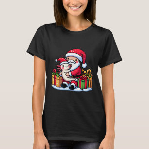 Santa Claus Hugs Axolotl Christmas Pajama Family M T-Shirt