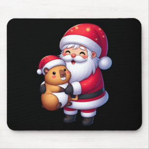 Santa Claus Hugs Capybara Funny Christmas Matching Mouse Pad