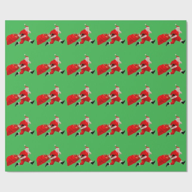 Santa Claus Hustle Green Wrapping Paper (Flat)
