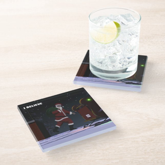 Santa Claus - I Believe Glass Coaster (Angled)