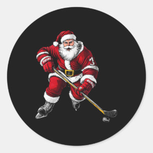 Santa Claus Ice Hockey Player Classic Round Sticker