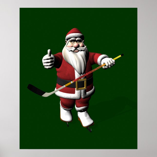Santa Claus Ice Hockey Player Poster (Front)