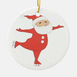 Santa Claus ice-skating {ornament} CUSTOMIZE Ceramic Ornament