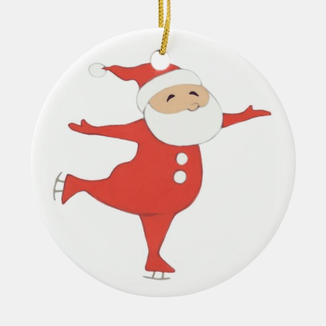 Santa Claus ice-skating {ornament} CUSTOMIZE Ceramic Ornament (Front)