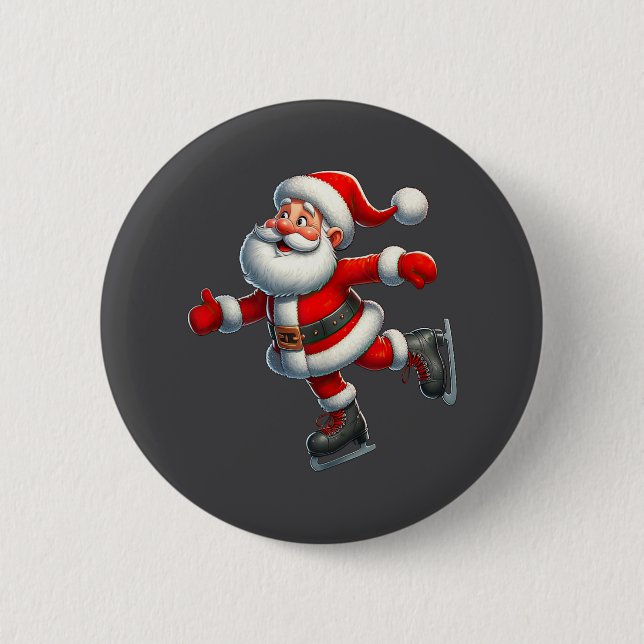 Santa Claus Ice Skating Skater Christmas Xmas  2 Inch Round Button (Front)