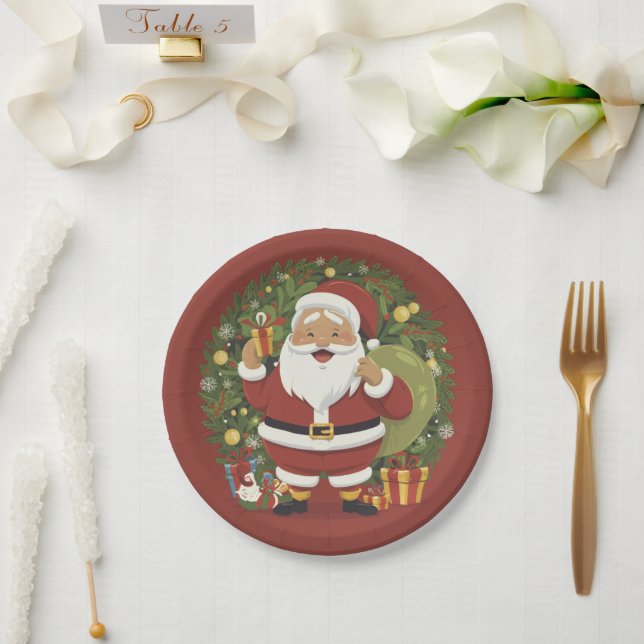Santa Claus Illustration Christmas Paper Plate (Wedding)
