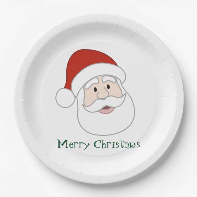 Santa Claus Illustration & Text Paper Plate (Front)