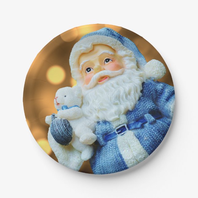 Santa Claus in a Blue Suit Paper Plate (Front)