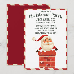 Santa Claus in a Chimney Colourful Christmas Invitation