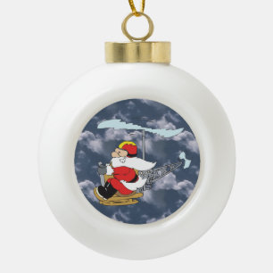Santa Claus in a Holicopter Ceramic Ball Christmas Ornament