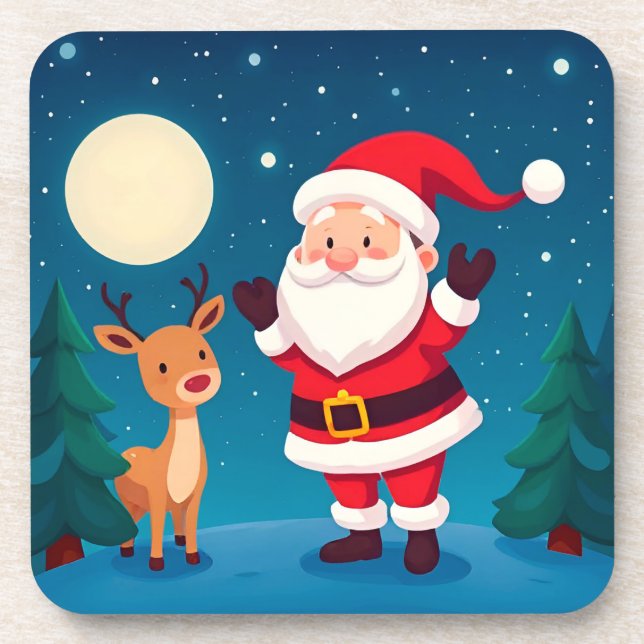 Santa Claus in a Magical Winter Scene Coaster (Front)