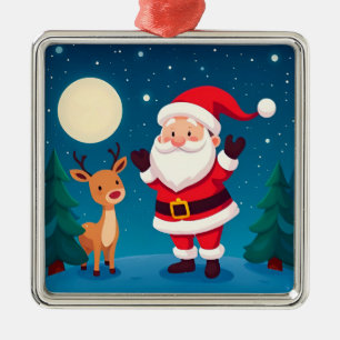 Santa Claus in a Magical Winter Scene Metal Ornament