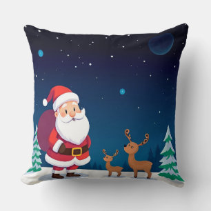Santa Claus in a Magical Winter Scene Throw Pillow