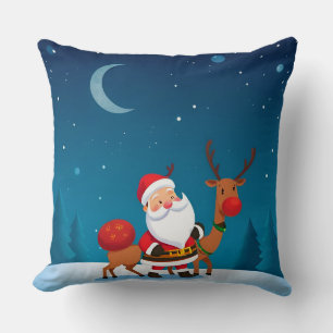 Santa Claus in a Magical Winter Scene Throw Pillow