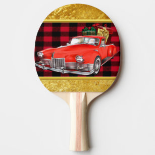 Santa Claus in a red old timer antique vintage car Ping Pong Paddle