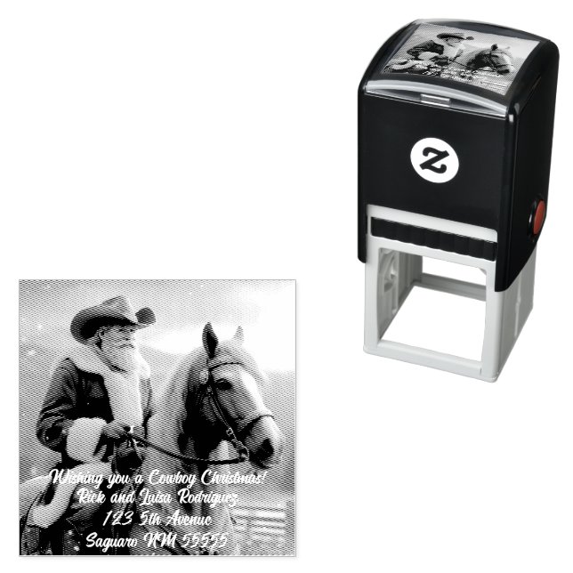 Santa Claus in a Western Hat Christmas Self-inking Stamp (In Situ)