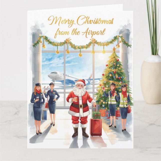 Santa Claus in at the airport Card (Front)
