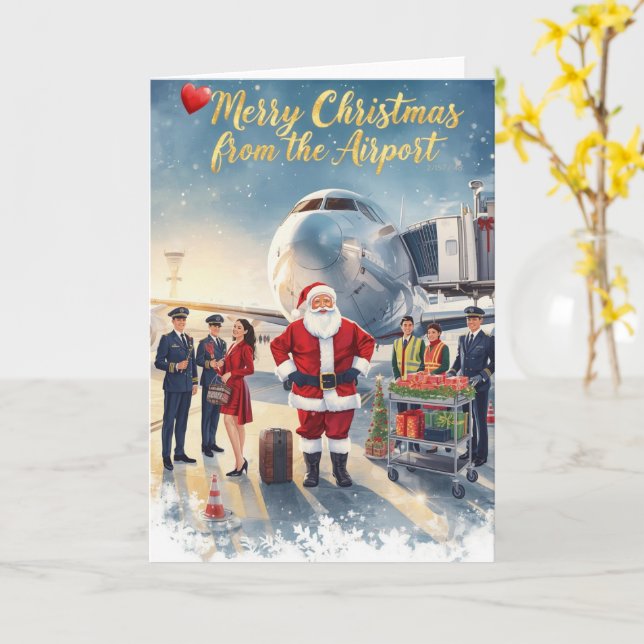 Santa Claus in at the airport Card (Yellow Flower)