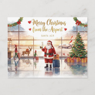 Santa Claus in at the airport Holiday Postcard