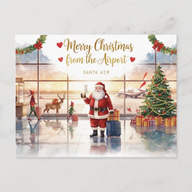 Santa Claus in at the airport Holiday Postcard (Front)
