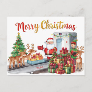 Santa Claus in at the airport Holiday Postcard