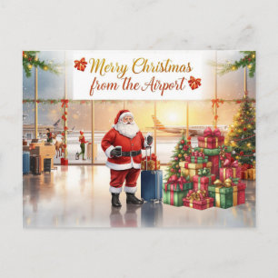 Santa Claus in at the airport Holiday Postcard