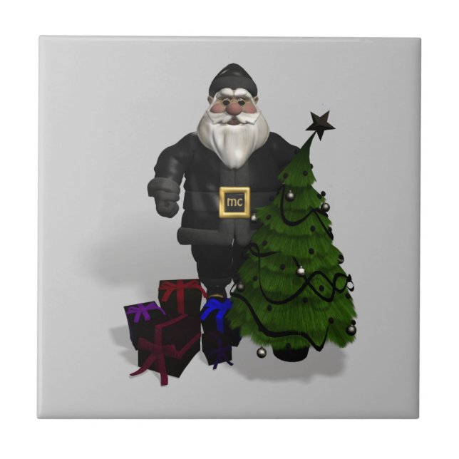 Santa Claus In Black Leather Tile (Front)
