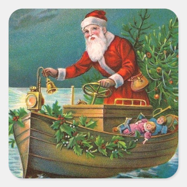 Santa Claus in Boat Square Sticker (Front)