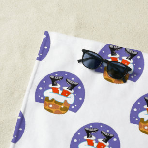 Santa Claus In Chimney, Snow, Christmas, New Year Beach Towel