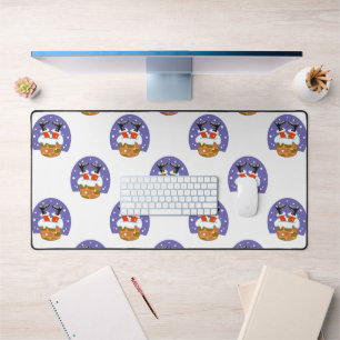 Santa Claus In Chimney, Snow, Christmas, New Year Desk Mat