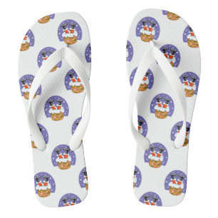 Santa Claus In Chimney, Snow, Christmas, New Year Flip Flops