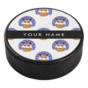 Santa Claus In Chimney, Snow, Christmas, New Year Hockey Puck