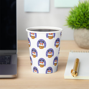 Santa Claus In Chimney, Snow, Christmas, New Year Paper Cups