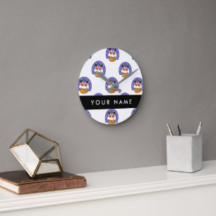 Santa Claus In Chimney, Snow, Christmas, New Year Round Clock