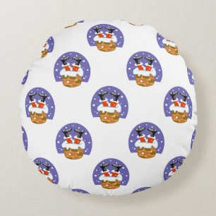 Santa Claus In Chimney, Snow, Christmas, New Year Round Pillow