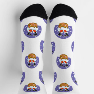 Santa Claus In Chimney, Snow, Christmas, New Year Socks