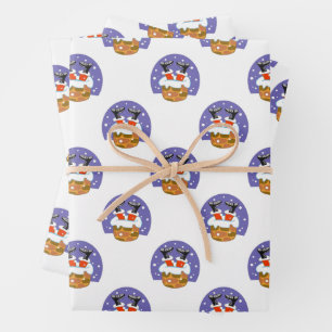 Santa Claus In Chimney, Snow, Christmas, New Year Wrapping Paper Sheet