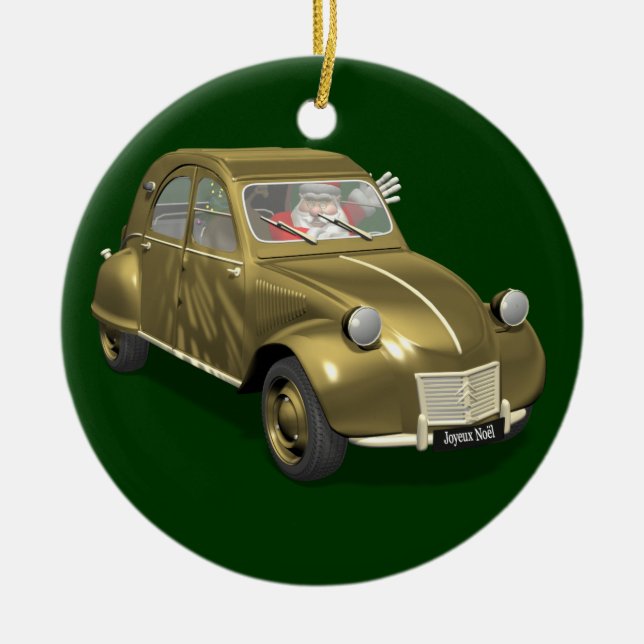 Santa Claus In Citroen 2CV Ceramic Ornament (Front)