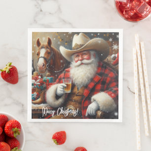 Santa Claus in Cowboy Hat Christmas Napkin
