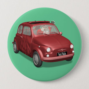 Santa Claus In Fiat 500 4 Inch Round Button