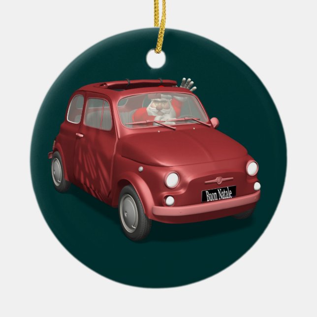 Santa Claus In Fiat 500 Ceramic Ornament (Front)