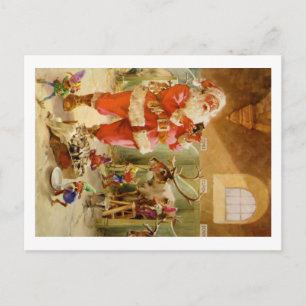 Santa Claus in his North Pole Reindeer Stables Holiday Postcard