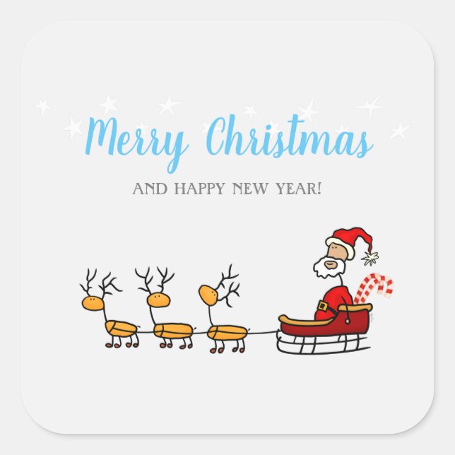 Santa Claus in his Sled with Reindeers Classic Rou Square Sticker (Front)