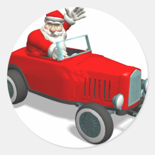Santa Claus In Hot Rod Classic Round Sticker