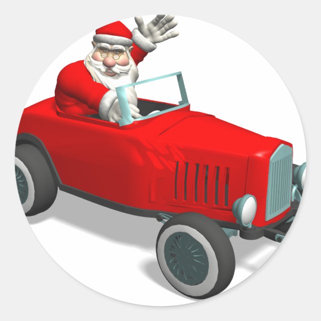 Santa Claus In Hot Rod Classic Round Sticker (Front)