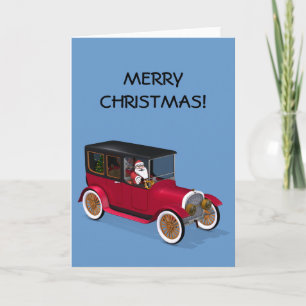 Santa Claus In Hot Rod Holiday Card
