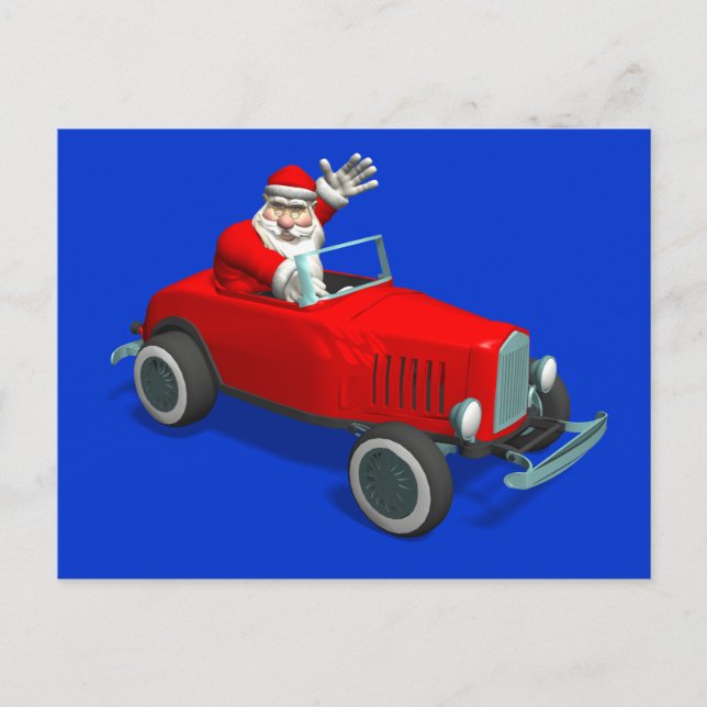 Santa Claus In Hot Rod Holiday Postcard (Front)