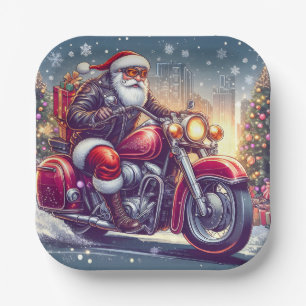 Santa Claus in motorcycle mode Paper Plate