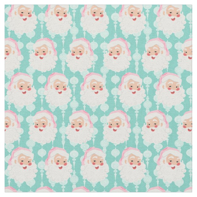 Santa Claus in Pink Hat Vintage Christmas Fabric (Close Up)